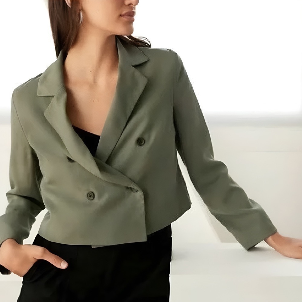 NWT Banana Republic Tencel Cropped Double Breasted Flight Jacket Blazer